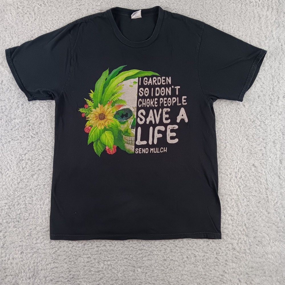 Port & Company Mens Medium Black I Garden So I Don't Choke‎ People Skull T-Shirt